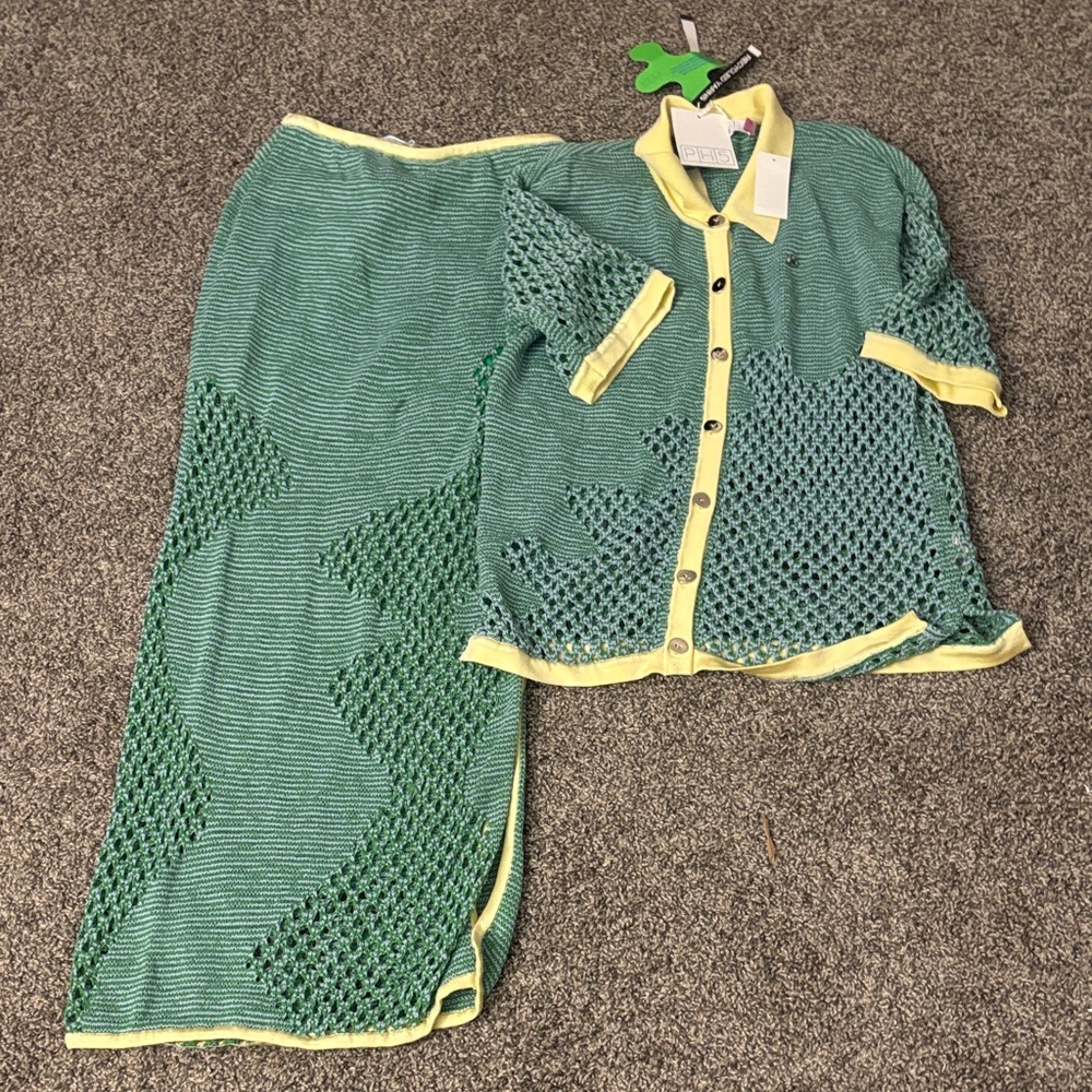 PH5 Green and Yellow Midi Skirt Set